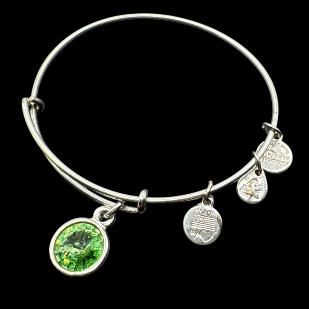 Alex and Ani Charm‎ Bangle Bracelet Green Crystal Expandable Silver Tone D14Q